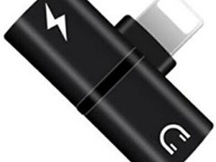 Mini Adaptor Lightning Splitter iUni dual port, pentru casti si incarcare iPhone, Black